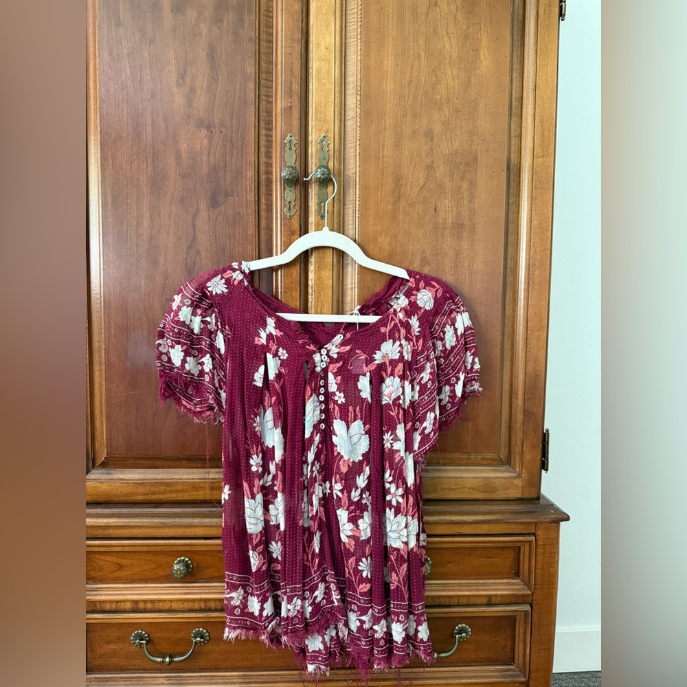 Free People Burgundy Floral Blouse